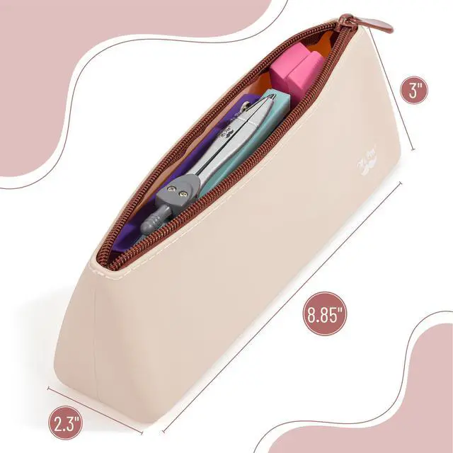 Alt view image 2 of 7 - Silicone Pencil Case Pouch, Warm Beige | Aesthetic Triangular Design, Multipurpose, Aesthetic Pencil Case Small, Silicone Makeup Bag