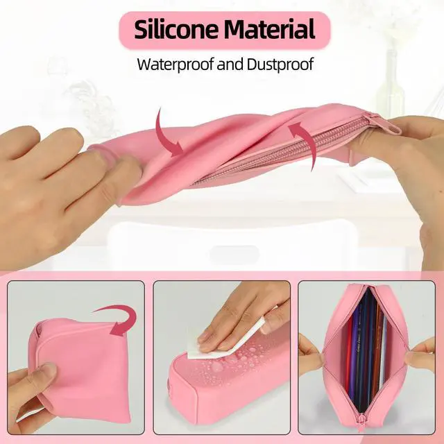 Alt view image 3 of 7 - Silicone Zipper Pencil Bag, Waterproof Pencil Bag, Multifunctional Large-Capacity Storage Bag, Silicone Pencil Pouch Suitable for Pencil Case, Cosmetics