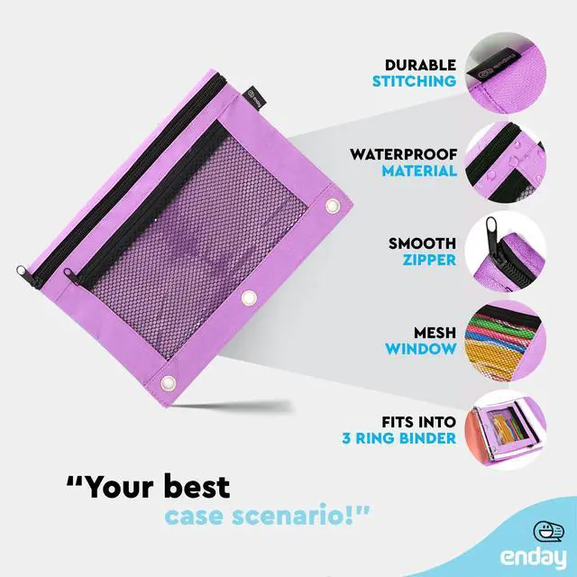 Alt view image 3 of 7 - Purple Pencil Pouch For 3 Ring Binder, Zippered Binder Pencil Pouches, 3 Ring Pencil Pouch for Binder, Pencil Case for Binder, Large Pencil Bags for School, Home, and Office