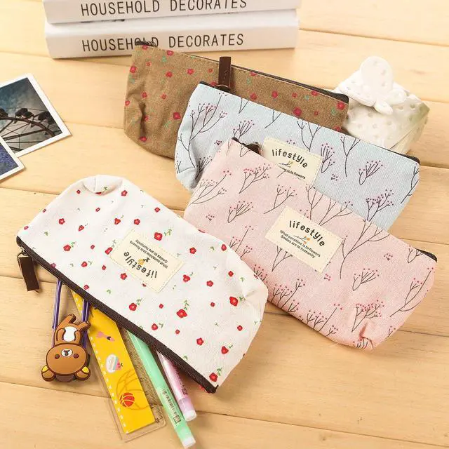 Alt view image 2 of 7 - Pencil Case, Cute Floral Flower Canvas Zipper Pencil Cases Lovely Fabric Flower Tree Pen Bags Supplies 4 Pcs