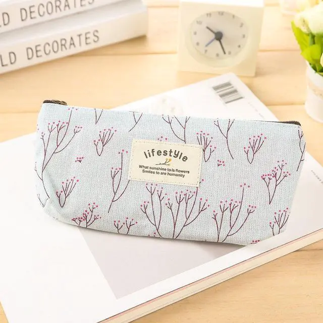 Alt view image 6 of 7 - Pencil Case, Cute Floral Flower Canvas Zipper Pencil Cases Lovely Fabric Flower Tree Pen Bags Supplies 4 Pcs