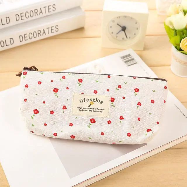 Alt view image 5 of 7 - Pencil Case, Cute Floral Flower Canvas Zipper Pencil Cases Lovely Fabric Flower Tree Pen Bags Supplies 4 Pcs