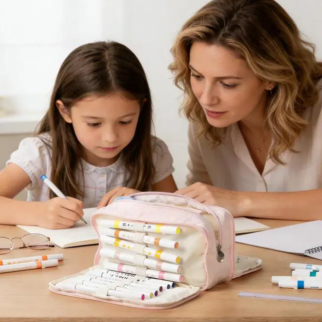 Alt view image 2 of 7 - Cute Pencil Case for Girls kids Soft Quilted Pencil Pouch Bag Organizer | With 3 Compartments,Big Capacity Marker Crayon Storage Bag Large Double Zipper Art Bag For Kids School College Boys Women