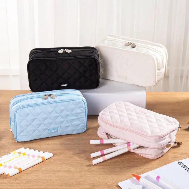Alt view image 4 of 7 - Cute Pencil Case for Girls kids Soft Quilted Pencil Pouch Bag Organizer | With 3 Compartments,Big Capacity Marker Crayon Storage Bag Large Double Zipper Art Bag For Kids School College Boys Women