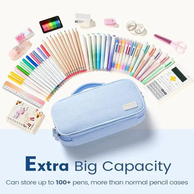 Alt view image 3 of 7 - Large Pencil Case Pouch, Soft Corduroy Pencil Bag with Handle | Cute Pen Case, 5 Compartments, Wide Opening Pen Pouch Organizer with Zipper, Aesthetic School Supplies for Girls, Purple