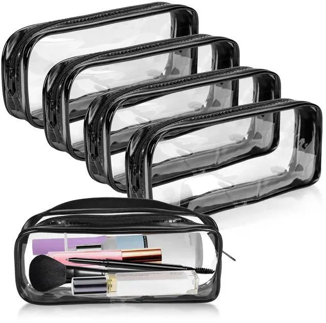 Main image of 5 Pack Clear PVC Zipper Pencil Pouches, 8x1.4x3.4in | Clear Pvc Zipper Pouches, 8X1.4X3.4In Transparent Pencil Case For Markers Makeup Brushes Travel Purse