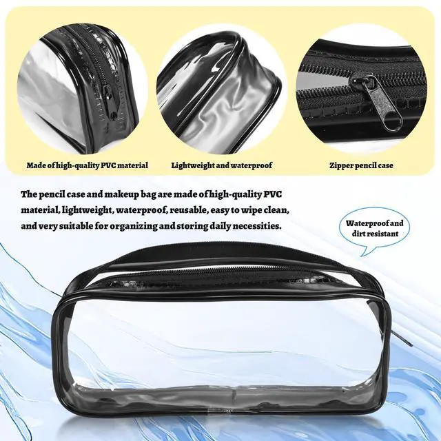 Alt view image 3 of 7 - 5 Pack Clear PVC Zipper Pencil Pouches, 8x1.4x3.4in | Clear Pvc Zipper Pouches, 8X1.4X3.4In Transparent Pencil Case For Markers Makeup Brushes Travel Purse