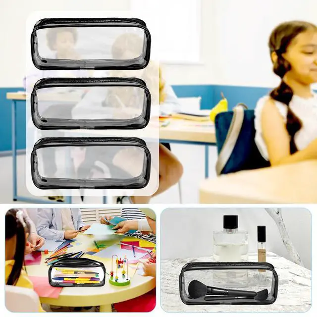Alt view image 5 of 7 - 5 Pack Clear PVC Zipper Pencil Pouches, 8x1.4x3.4in | Clear Pvc Zipper Pouches, 8X1.4X3.4In Transparent Pencil Case For Markers Makeup Brushes Travel Purse