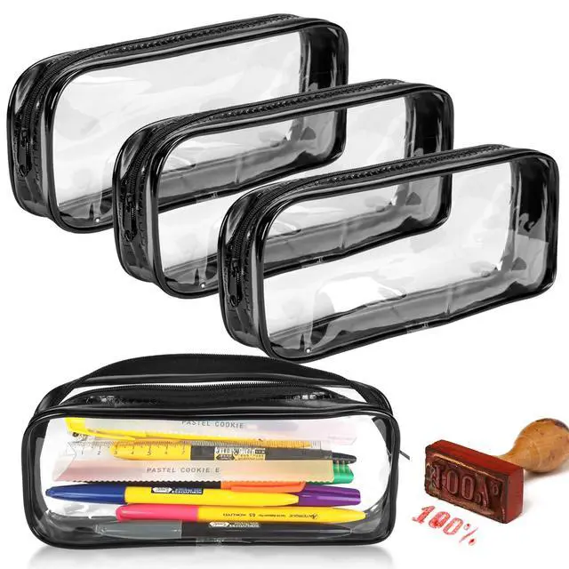 Alt view image 4 of 7 - 5 Pack Clear PVC Zipper Pencil Pouches, 8x1.4x3.4in | Clear Pvc Zipper Pouches, 8X1.4X3.4In Transparent Pencil Case For Markers Makeup Brushes Travel Purse