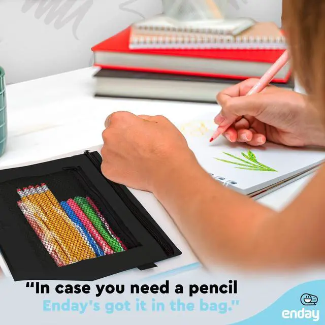 Alt view image 7 of 7 - 2 Pack Black Pencil Pouch for 3 Ring Binder, 2 Compartment Zippered Pencil Case, 9.5' x 7'