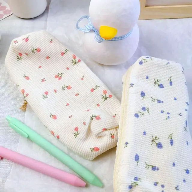 Alt view image 3 of 7 - Pink Women Fresh Style Pencil Bag Flower Floral Canvas Large Pen Pencil Pouch Bag Pencil Case Pen Holder Coin Pouch, Simple Cosmetic Storage Bags Makeup Bag Office, Pen, Pencil and Marker Cases