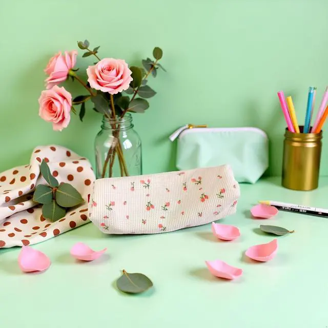 Alt view image 7 of 7 - Pink Women Fresh Style Pencil Bag Flower Floral Canvas Large Pen Pencil Pouch Bag Pencil Case Pen Holder Coin Pouch, Simple Cosmetic Storage Bags Makeup Bag Office, Pen, Pencil and Marker Cases