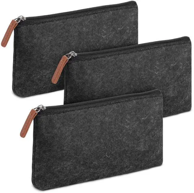 Main image of Pencil Case, Pencil Pouch, 3 Pc, Black Felt, Small Pencil Case | Pencil pouch Small, Pen Case, Pen Bag, Office Supplies, Canvas Pencil Case, Pencil Bags, Pen Pouch