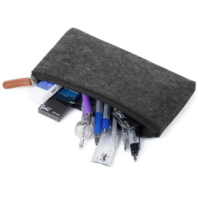 Alt view image 4 of 7 - Pencil Case, Pencil Pouch, 3 Pc, Black Felt, Small Pencil Case | Pencil pouch Small, Pen Case, Pen Bag, Office Supplies, Canvas Pencil Case, Pencil Bags, Pen Pouch