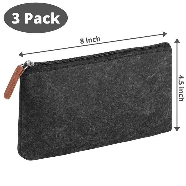 Alt view image 2 of 7 - Pencil Case, Pencil Pouch, 3 Pc, Black Felt, Small Pencil Case | Pencil pouch Small, Pen Case, Pen Bag, Office Supplies, Canvas Pencil Case, Pencil Bags, Pen Pouch