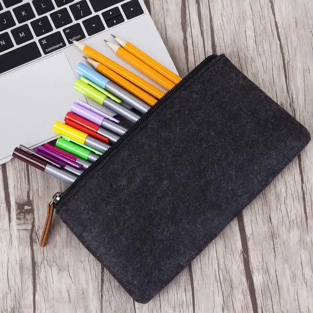 Alt view image 3 of 7 - Pencil Case, Pencil Pouch, 3 Pc, Black Felt, Small Pencil Case | Pencil pouch Small, Pen Case, Pen Bag, Office Supplies, Canvas Pencil Case, Pencil Bags, Pen Pouch