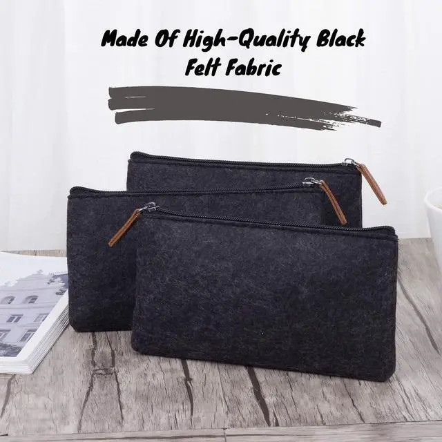 Alt view image 6 of 7 - Pencil Case, Pencil Pouch, 3 Pc, Black Felt, Small Pencil Case | Pencil pouch Small, Pen Case, Pen Bag, Office Supplies, Canvas Pencil Case, Pencil Bags, Pen Pouch