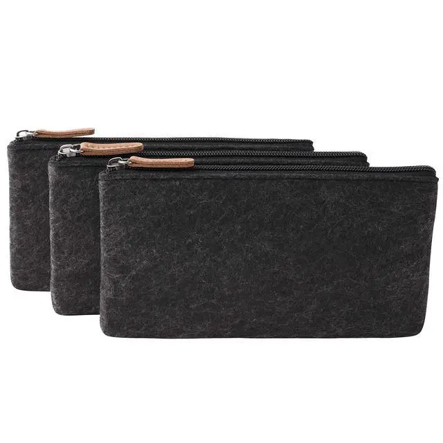 Alt view image 7 of 7 - Pencil Case, Pencil Pouch, 3 Pc, Black Felt, Small Pencil Case | Pencil pouch Small, Pen Case, Pen Bag, Office Supplies, Canvas Pencil Case, Pencil Bags, Pen Pouch