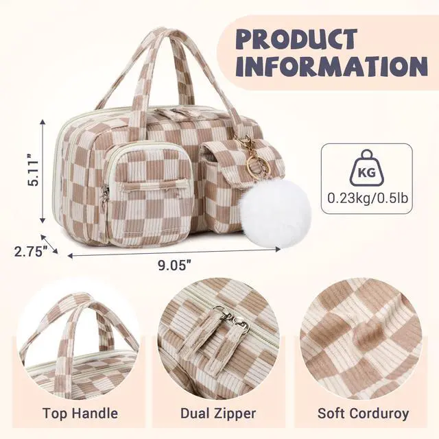 Alt view image 6 of 7 - Pencil Case Corduroy Multiple Compartments Pouch Bag for Girl, Khaki