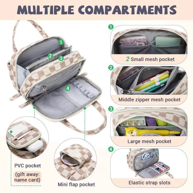 Alt view image 4 of 7 - Pencil Case Corduroy Multiple Compartments Pouch Bag for Girl, Khaki