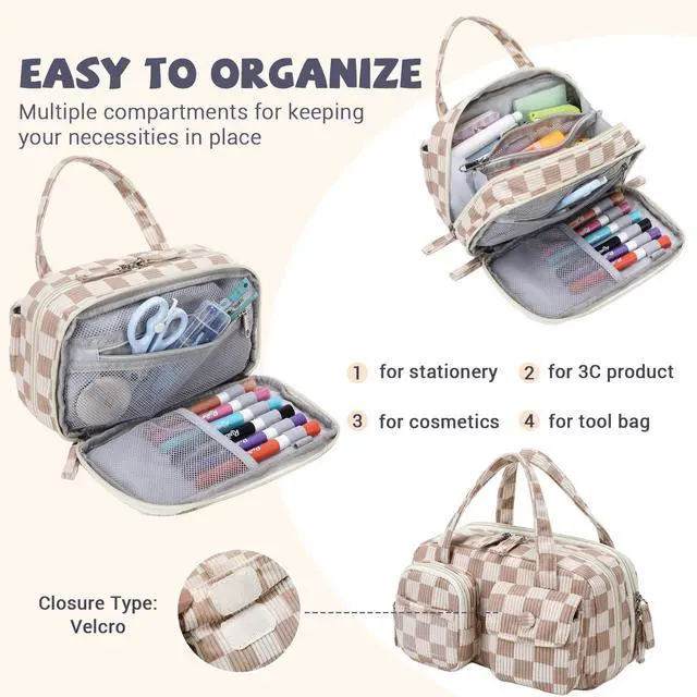 Alt view image 5 of 7 - Pencil Case Corduroy Multiple Compartments Pouch Bag for Girl, Khaki