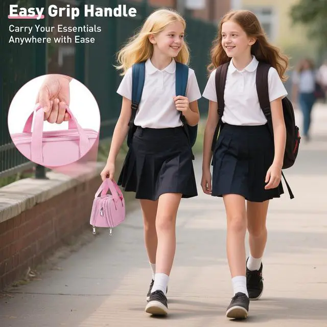 Alt view image 5 of 7 - Large Pencil Case, Big Capacity Pencil Pouch Pen Bag with 3 Compartment, Portable Canvas Stationery Organizer with Zipper, Cute Aesthetic School Supplies for Teen Girls Boys College,Pink