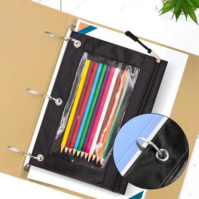Alt view image 2 of 6 - Pencil Pouch for 3 Ring Binder, Large Pencil Case with Clear Window, Metal Zipper Binder Pencil Pouches Fit Standard Binders, Durable Organizer for Office School Supplies Black 5 Pack