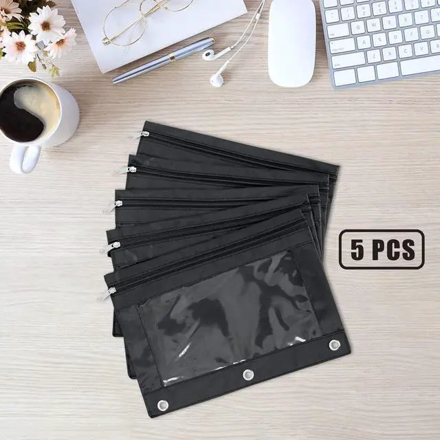 Alt view image 3 of 6 - Pencil Pouch for 3 Ring Binder, Large Pencil Case with Clear Window, Metal Zipper Binder Pencil Pouches Fit Standard Binders, Durable Organizer for Office School Supplies Black 5 Pack