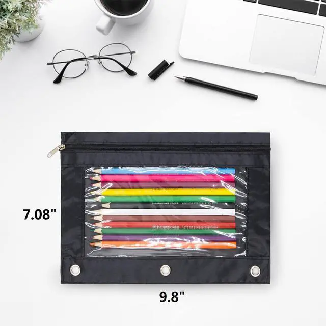 Alt view image 4 of 6 - Pencil Pouch for 3 Ring Binder, Large Pencil Case with Clear Window, Metal Zipper Binder Pencil Pouches Fit Standard Binders, Durable Organizer for Office School Supplies Black 5 Pack