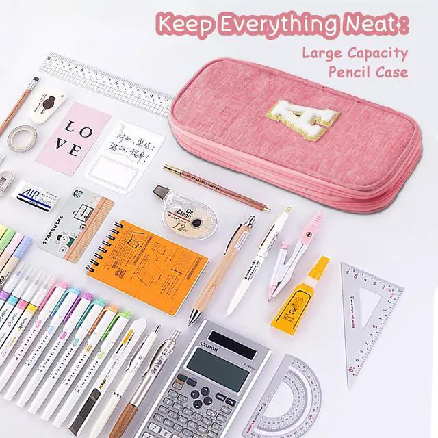 Alt view image 3 of 7 - Large Capacity Pink Pencil Case: Cute Zipper Pouch For Girls & Women. Expandable Preppy Style, Large Storage Organizer For School, Home & Office Supplies