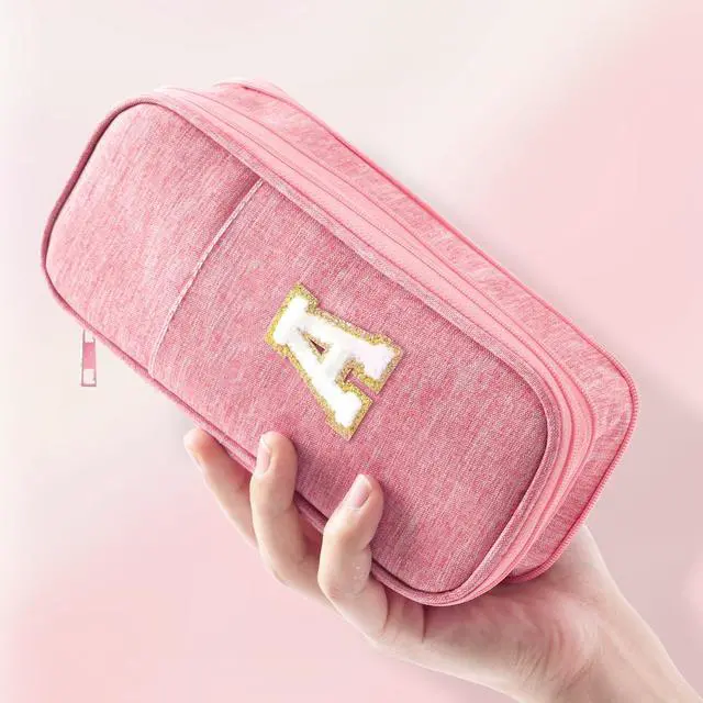 Alt view image 6 of 7 - Large Capacity Pink Pencil Case: Cute Zipper Pouch For Girls & Women. Expandable Preppy Style, Large Storage Organizer For School, Home & Office Supplies