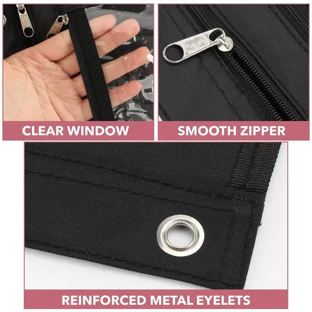 Alt view image 3 of 5 - Expandable Zipper Pencil Pouch for 3 Ring Binder, 2 Pack, Black | 1" Expansion, Large Capacity, Waterproof Binder Pouch with Dual Zippers & Clear Window for School & Office Supplies