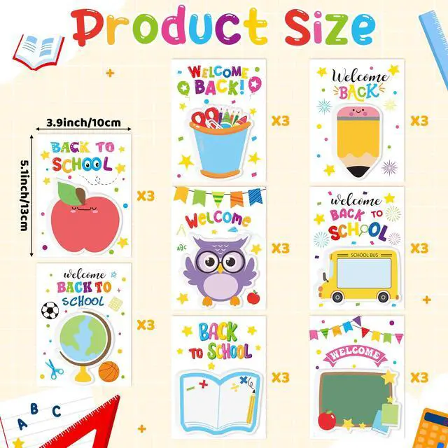 Alt view image 2 of 7 - 24 Pack Back to School Sticky Notes Pads Self-Adhesive Memo Pads | 720 Sheets Pencil Book Blackboard Shaped Sticky Note Pads, Funny Cartoon Page Marker, Classroom Rewards Office Home Supplies