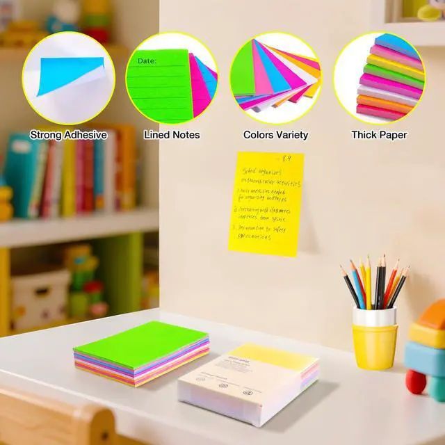 Alt view image 5 of 7 - 8 Pack Large Sticky Note 4x6 in Lined Sticky Notes | Strong Adhesive Sticky Notes, 240 Sheets Bright Color Memo Pads, Removable Self-Stick Notes for Kids, Teachers, Office & Home