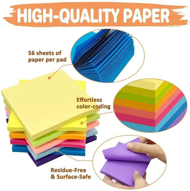 Alt view image 4 of 7 - (9 Pack) Sticky Notes 3x3 Inches Colorful Sticky NotesSuper Sticking Power Bright Colors Self-Stick PadsEasy to Post for School Supplies and Office Products56 Sheets/Pad,504Sheets