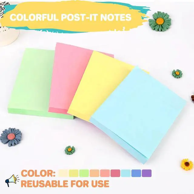 Alt view image 5 of 7 - (9 Pack) Sticky Notes 3x3 Inches Colorful Sticky NotesSuper Sticking Power Bright Colors Self-Stick PadsEasy to Post for School Supplies and Office Products56 Sheets/Pad,504Sheets