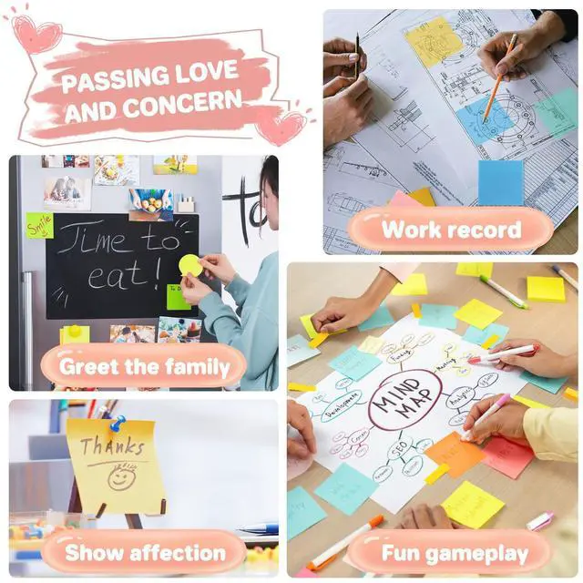 Alt view image 3 of 7 - (9 Pack) Sticky Notes 3x3 Inches Colorful Sticky NotesSuper Sticking Power Bright Colors Self-Stick PadsEasy to Post for School Supplies and Office Products56 Sheets/Pad,504Sheets