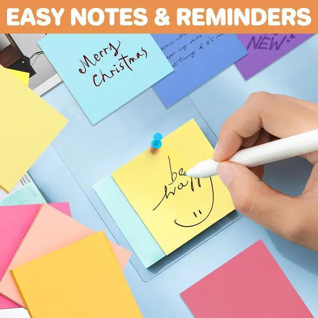 Alt view image 6 of 7 - (9 Pack) Sticky Notes 3x3 Inches Colorful Sticky NotesSuper Sticking Power Bright Colors Self-Stick PadsEasy to Post for School Supplies and Office Products56 Sheets/Pad,504Sheets