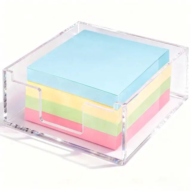 Main image of Acrylic Sticky Note Holder for 3 x 3 Notes, Crystal Clear | 4 x 4 Inch Compact Desk Tray Organizer for Office, School, Classroom, Dorm & Home