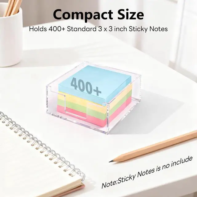 Alt view image 3 of 7 - Acrylic Sticky Note Holder for 3 x 3 Notes, Crystal Clear | 4 x 4 Inch Compact Desk Tray Organizer for Office, School, Classroom, Dorm & Home