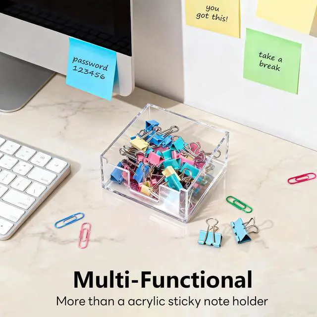 Alt view image 6 of 7 - Acrylic Sticky Note Holder for 3 x 3 Notes, Crystal Clear | 4 x 4 Inch Compact Desk Tray Organizer for Office, School, Classroom, Dorm & Home