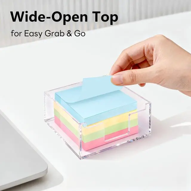 Alt view image 5 of 7 - Acrylic Sticky Note Holder for 3 x 3 Notes, Crystal Clear | 4 x 4 Inch Compact Desk Tray Organizer for Office, School, Classroom, Dorm & Home