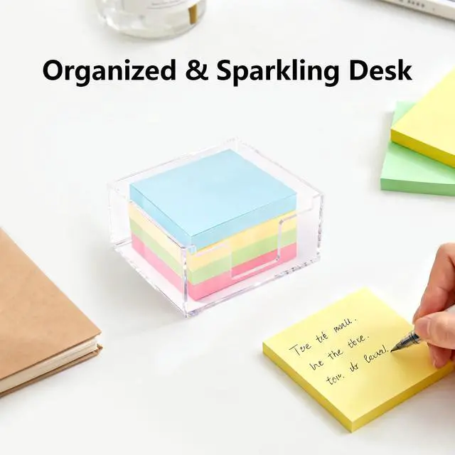 Alt view image 7 of 7 - Acrylic Sticky Note Holder for 3 x 3 Notes, Crystal Clear | 4 x 4 Inch Compact Desk Tray Organizer for Office, School, Classroom, Dorm & Home