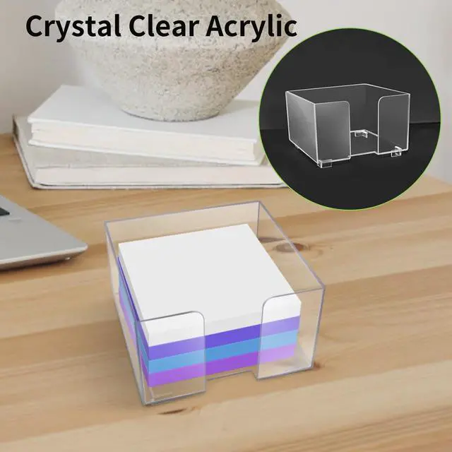 Alt view image 3 of 7 - Acrylic Sticky Note Holder, Clear Acrylic Notepad Holder | for 3" x 3" Sticky Note Storage, with 200 Sheets Self-Stick Sticky Notes, for Office and Classroom Desk Organization