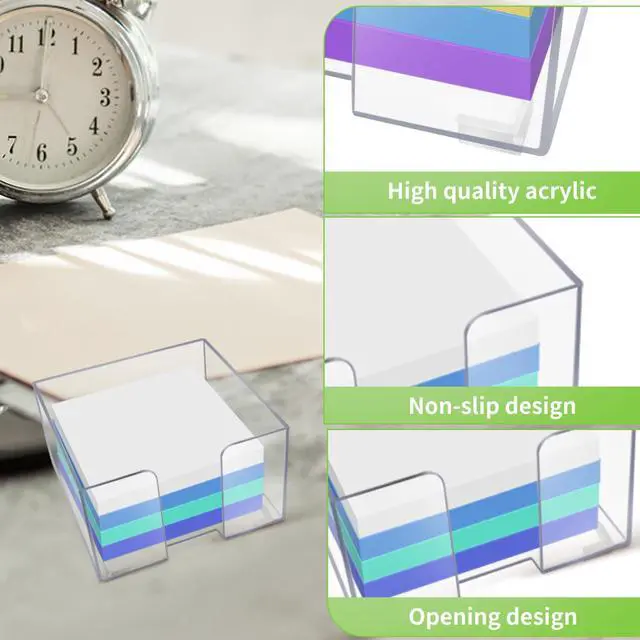 Alt view image 4 of 7 - Acrylic Sticky Note Holder, Clear Acrylic Notepad Holder | for 3" x 3" Sticky Note Storage, with 200 Sheets Self-Stick Sticky Notes, for Office and Classroom Desk Organization