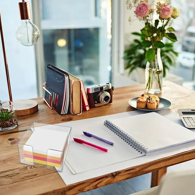 Alt view image 6 of 7 - Acrylic Sticky Note Holder, Clear Acrylic Notepad Holder | for 3" x 3" Sticky Note Storage, with 200 Sheets Self-Stick Sticky Notes, for Office and Classroom Desk Organization