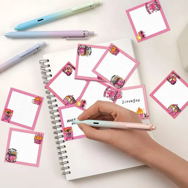 Alt view image 6 of 6 - Pink Dumpster Fire Sticky Notes 3x3 Gifts for Work 9-Pack | Pink Dumpster Fire Notepads, 450 Sheets Total Rich Designs, High Quality, Everything is Fine Theme, Work Gag Gifts