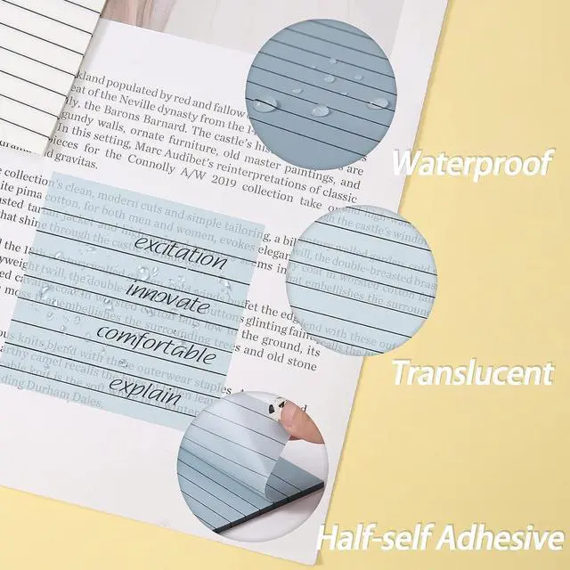 Alt view image 3 of 6 - Clear Transparent Lined Sticky Notes 3x3 Inches, 2 Pads | 100 Sheets, Self-Stick, See Through, Easy to Post, Reusable, Waterproof, Dark Blue, For Study & Office