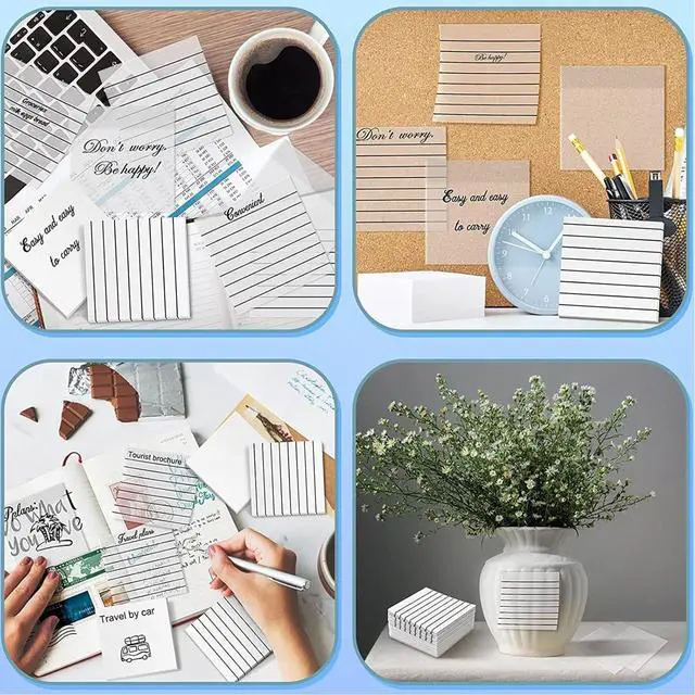 Alt view image 4 of 6 - Clear Transparent Lined Sticky Notes 3x3 Inches, 2 Pads | 100 Sheets, Self-Stick, See Through, Easy to Post, Reusable, Waterproof, Dark Blue, For Study & Office