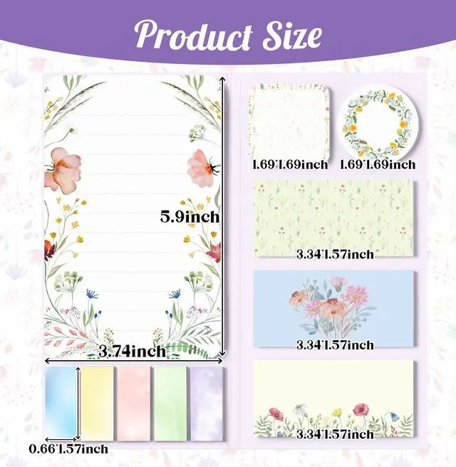 Alt view image 2 of 6 - Wildflower Sticky Notes Set Cute Floral Self Stick Writing Memo Pads Aesthetic Summer Flower Notepads for Students Back to School Classroom Office Teacher Appreciation Gift Stationery Supplies